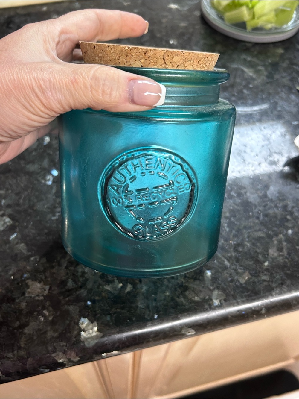 Teal Glass Storage Jar with Cork Lid